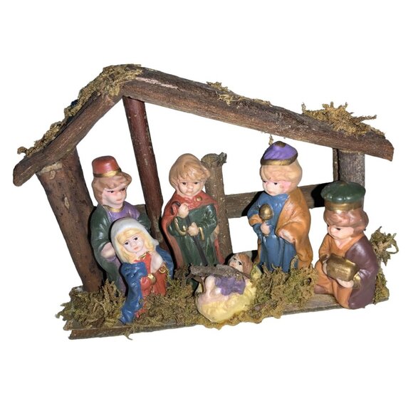 Handcrafted Christmas Collectible Nativity Set With Wooden Stable - Picture 3 of 10